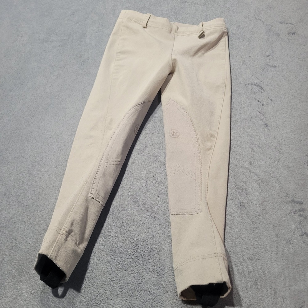 Ovation Riding Breeches Kids Unisex Size 4 Tan Beige Knee Patch English Stirrup